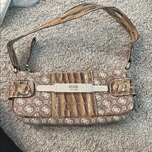 Guess Brown Shoulder Bag with Gold Accents